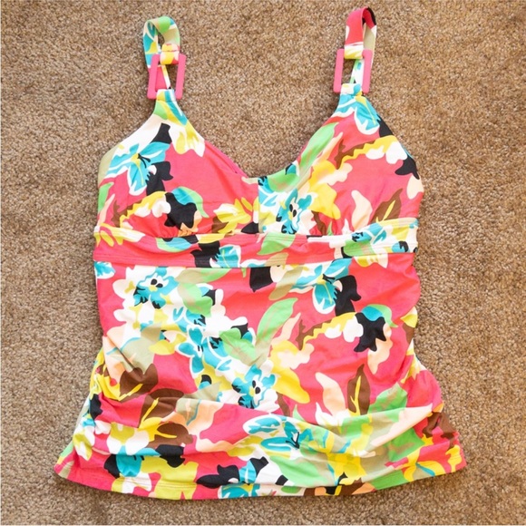 Anne Cole Floral Printed Easy Ring Tri Tankini Bathing Suit Top - Picture 2 of 5